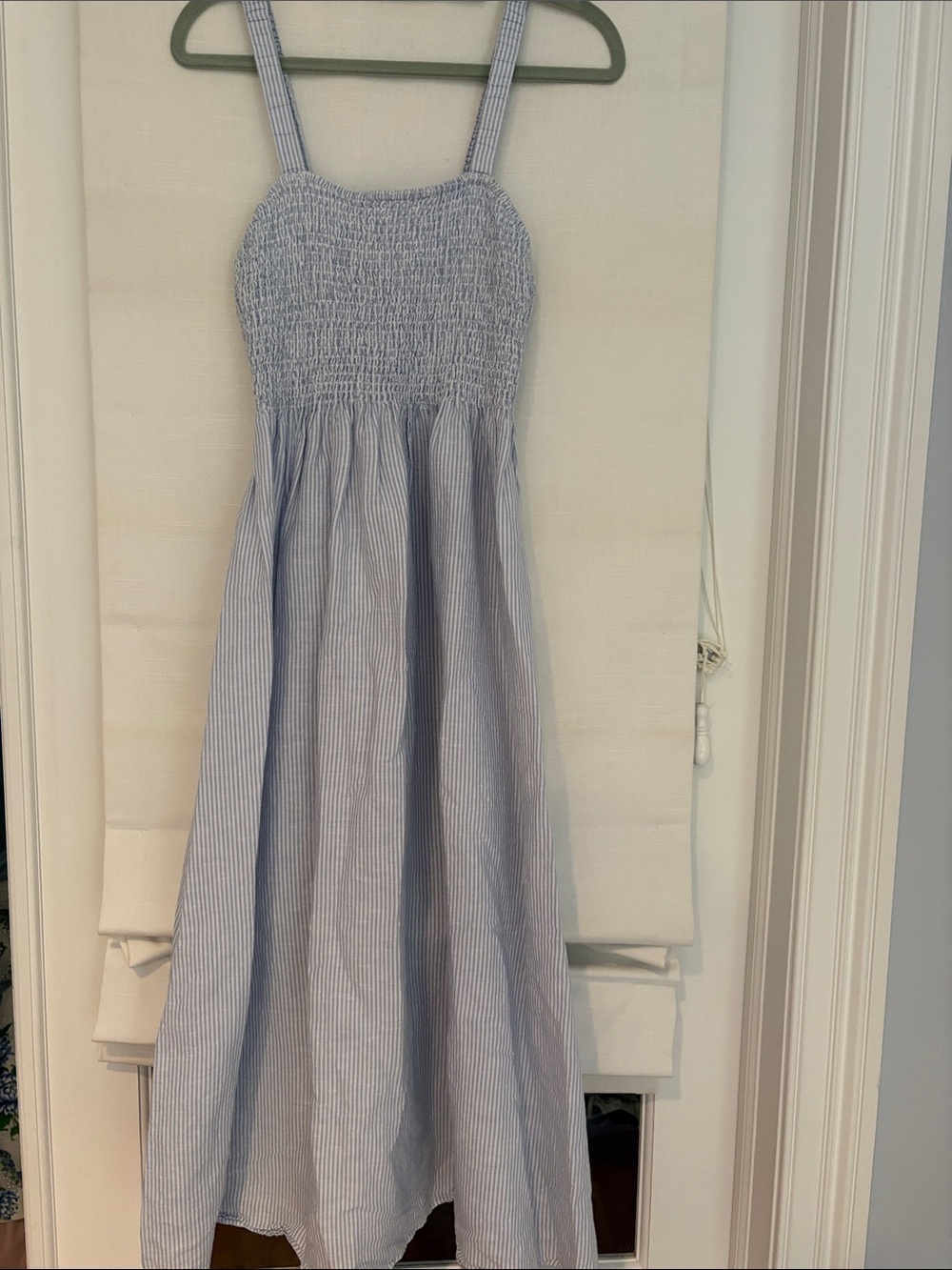 JCrew Women’s  Light Blue Striped Smocked Maxi Dress